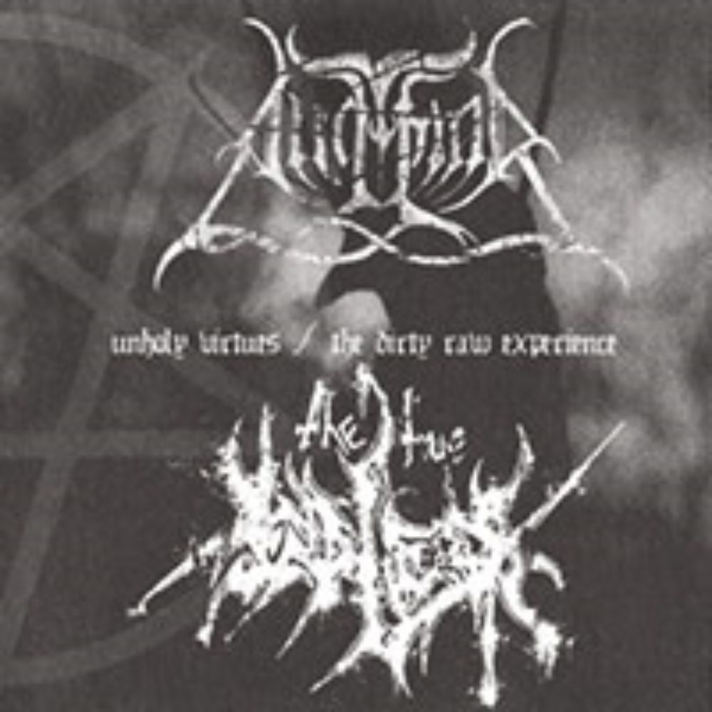Front cover of "Unholy Virtues / The Dirty Raw Experience" by Angmar / The True Endless available at Darkwoods Webstore